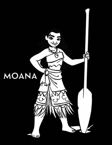 Imagem da Moana para imprimir e colorir com fundo preto diferente.