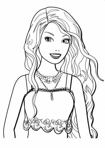 Desenho de Barbie com cabelos longos para imprimir e colorir.