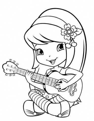 Desenho para colorir da moranguinho tocando violão.