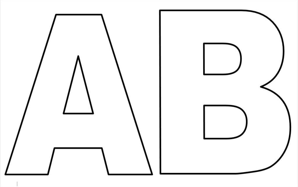 Alfabeto maiúsculo letras A - B para imprimir em imagem grande do abecedário.