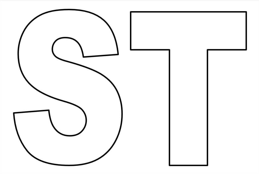 Alfabeto maiúsculo letras A - T para imprimir em imagem grande do abecedário.