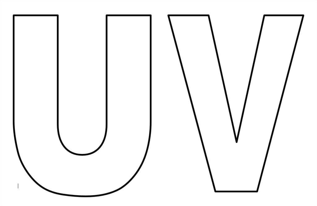 Alfabeto maiúsculo letras U -V para imprimir em imagem grande do abecedário.