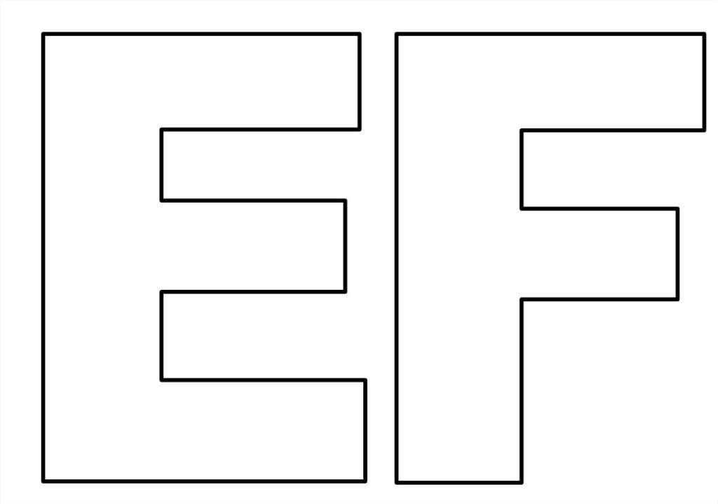 Alfabeto maiúsculo letras E - F para imprimir em imagem grande do abecedário.