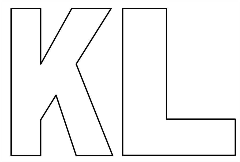 Alfabeto maiúsculo letras K - L para imprimir em imagem grande do abecedário.