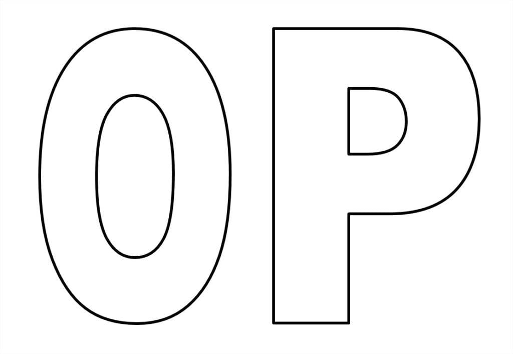Alfabeto maiúsculo letras O - P para imprimir em imagem grande do abecedário.