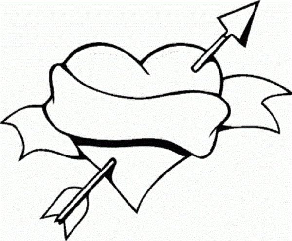 Molde Desenho de coração para colorir com flecha do cupido.