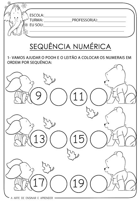 Atividades de matemática Sequência numérica, atividades escolar matemática.