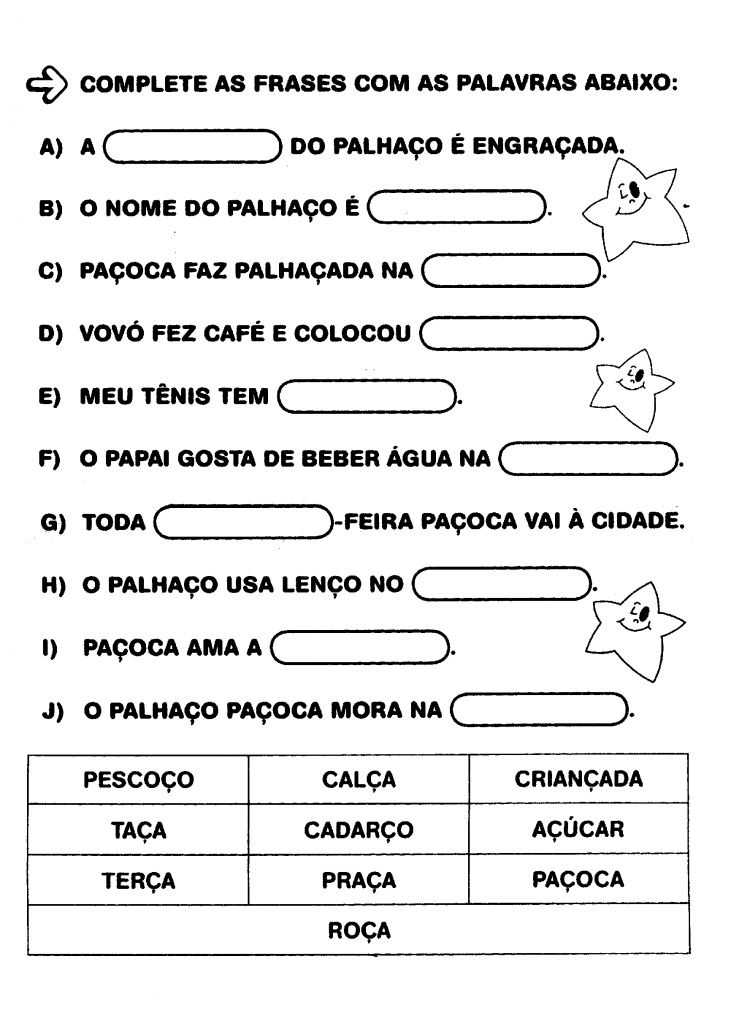 Complete as frases com as palavras Atividades de português 2 ano