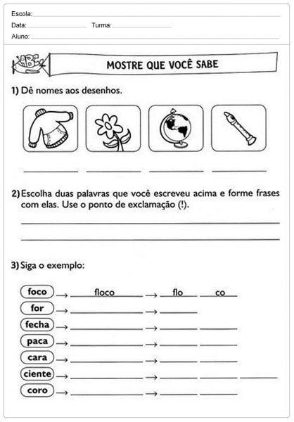 folha para imprimir Atividades de português 2 ano completar palavras.