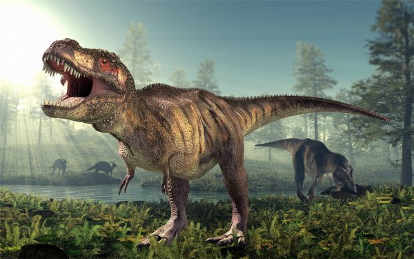 Foto colorida de dinossauro t-Rex