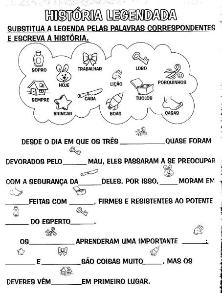 Interpretação de texto com figuras e palavras correspondentes Atividades de português 4º ano.