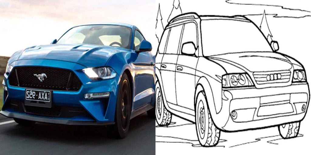 Desenho de carro para colorir com imagem, fotos e moldes