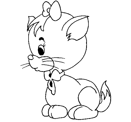 Lindo desenho de gato para colorir com lacinhos e gravatinha.