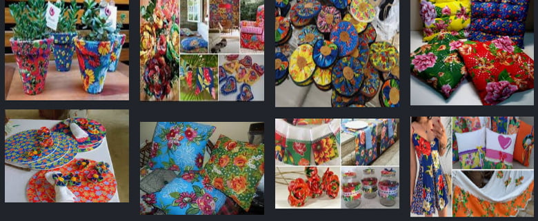 Decoração Atual no Tecido Chita Colorido em roupas e acessórios
