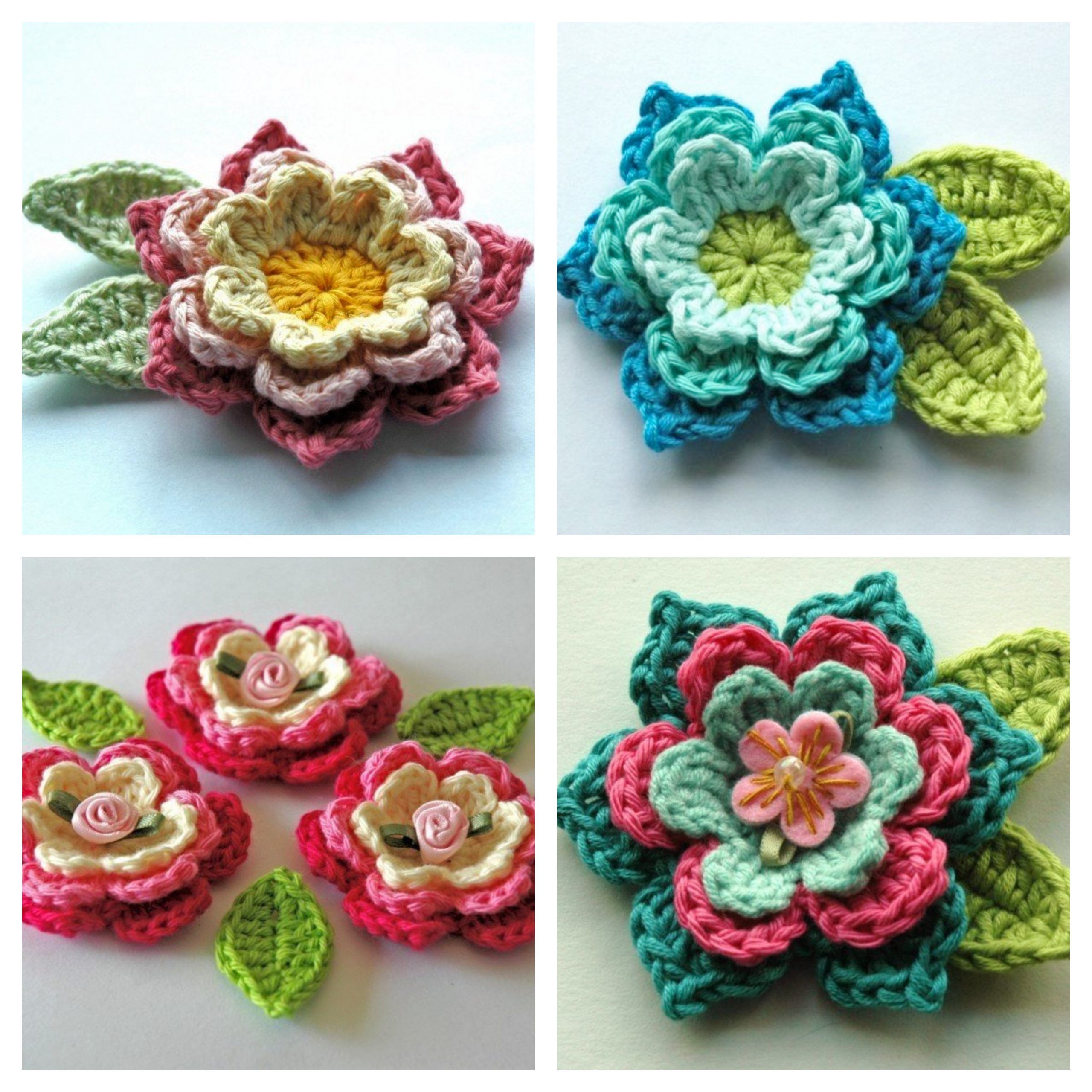 Flores de Crochê coloridas para Apliques e Adereços com Barbantes