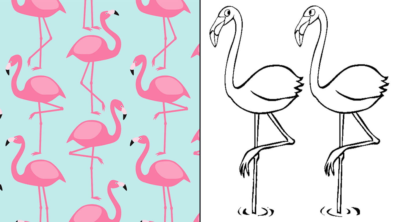 Molde de flamingo para imprimir e usar com feltro e EVA ou colorir
