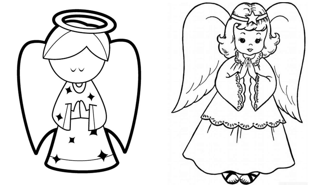 Desenho de anjo para colorir e imprimir com moldes