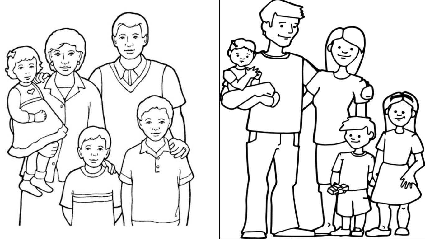 Desenho de família para colorir e imprimir para atividades