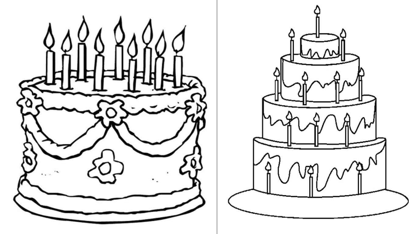 Desenho de bolo de aniversário para colorir e imprimir