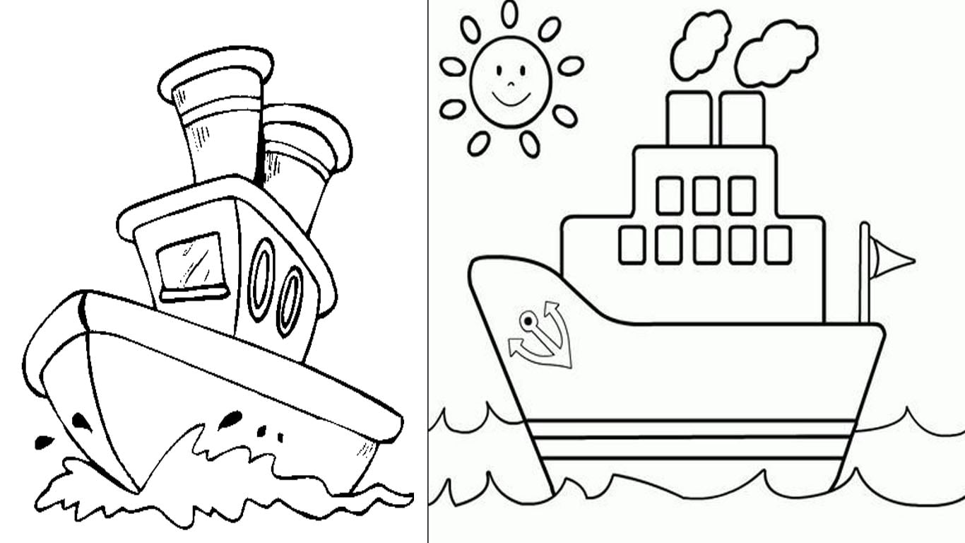 Desenho de navio para colorir, desenhar e imprimir