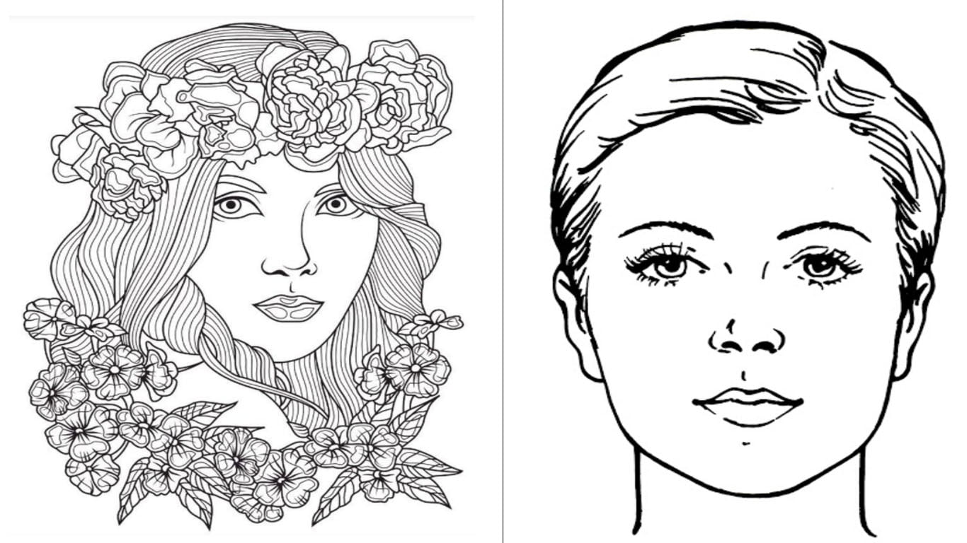 Desenho de rosto feminino para colorir, imprimir e desenhar