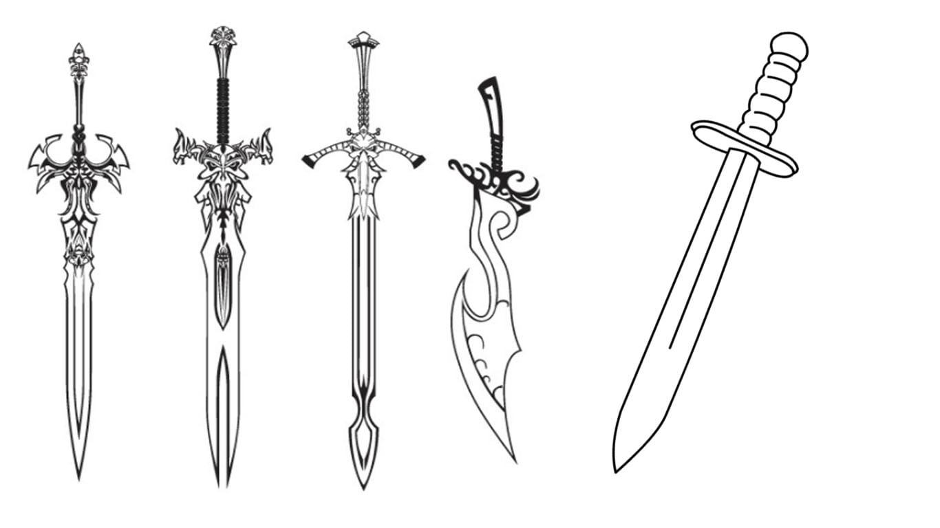 Desenho de espada para colorir, imprimir e desenhar