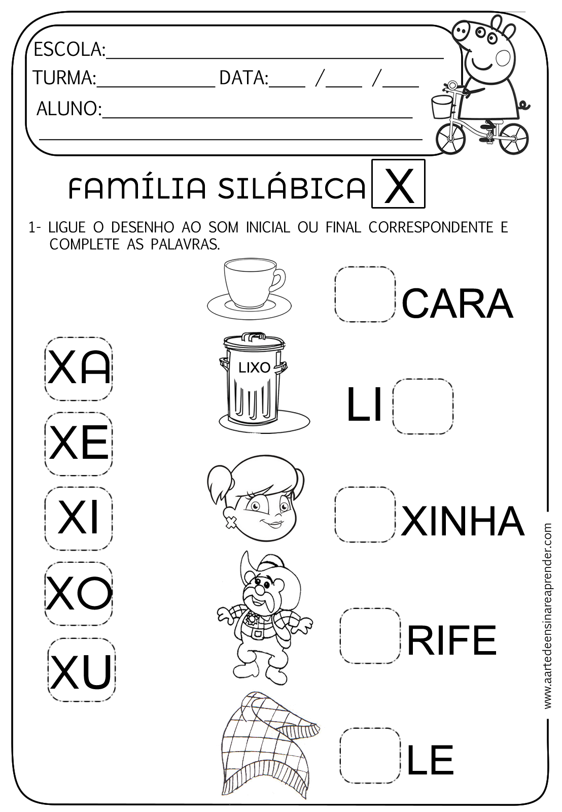 Família Silábica do X – Xa Xe Xi Xo Xu – Atividades e exercícios com a letra