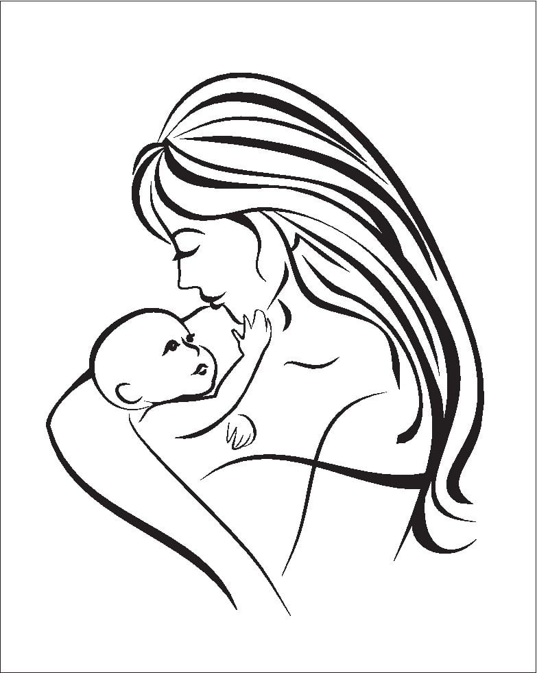 Desenho de mãe e filha para atividades