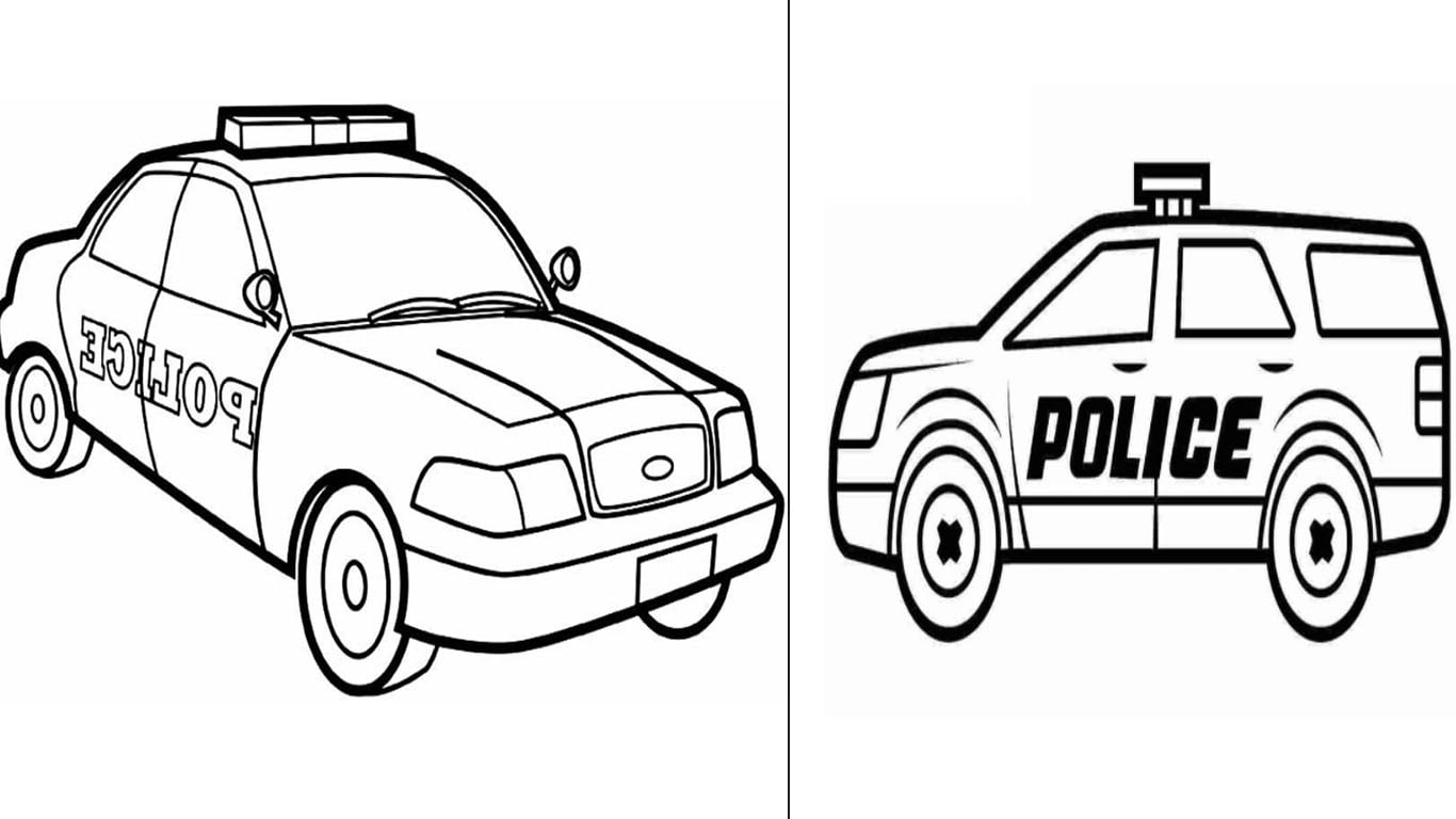 Desenho de carro de polícia para colorir, imprimir e usar em atividades