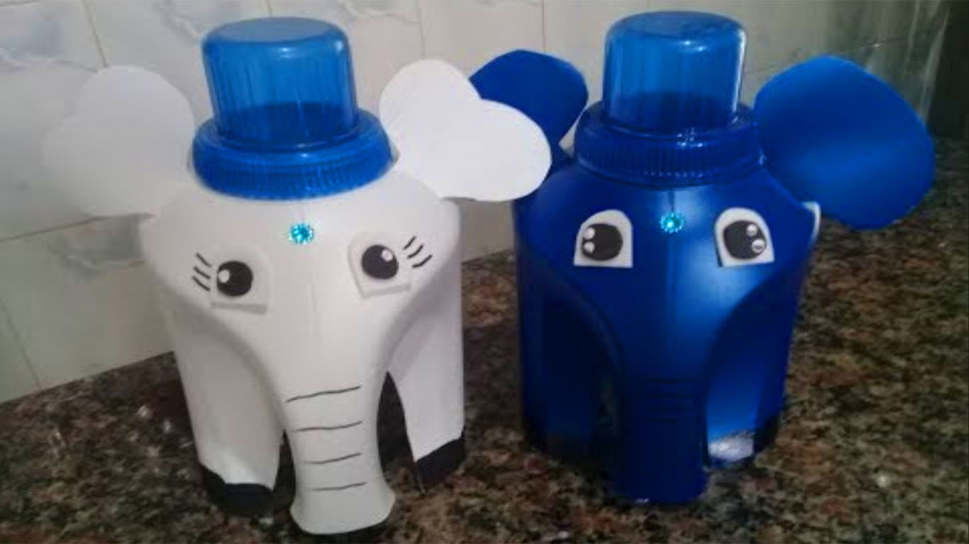 Elefante com embalagem de amaciante, muito divertido para as crianças – artesanato com crochê