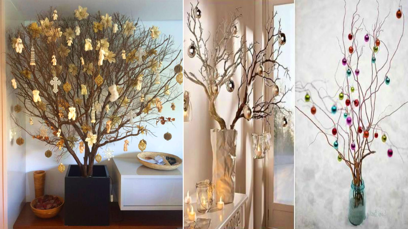 Árvore de natal com galhos secos para decoração natalina