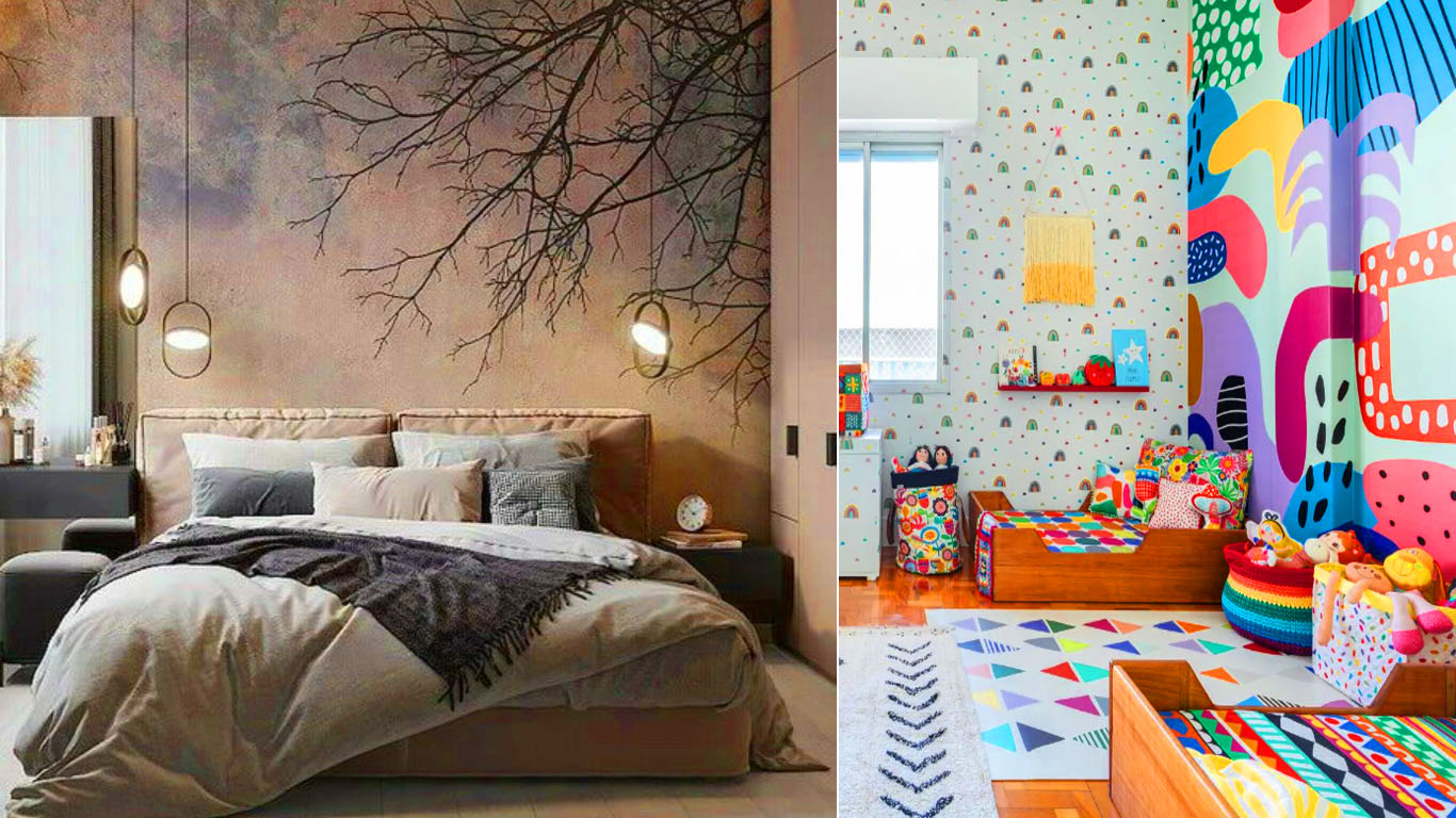 Papel de parede para quarto de casal e infantil com ideias para a decoração