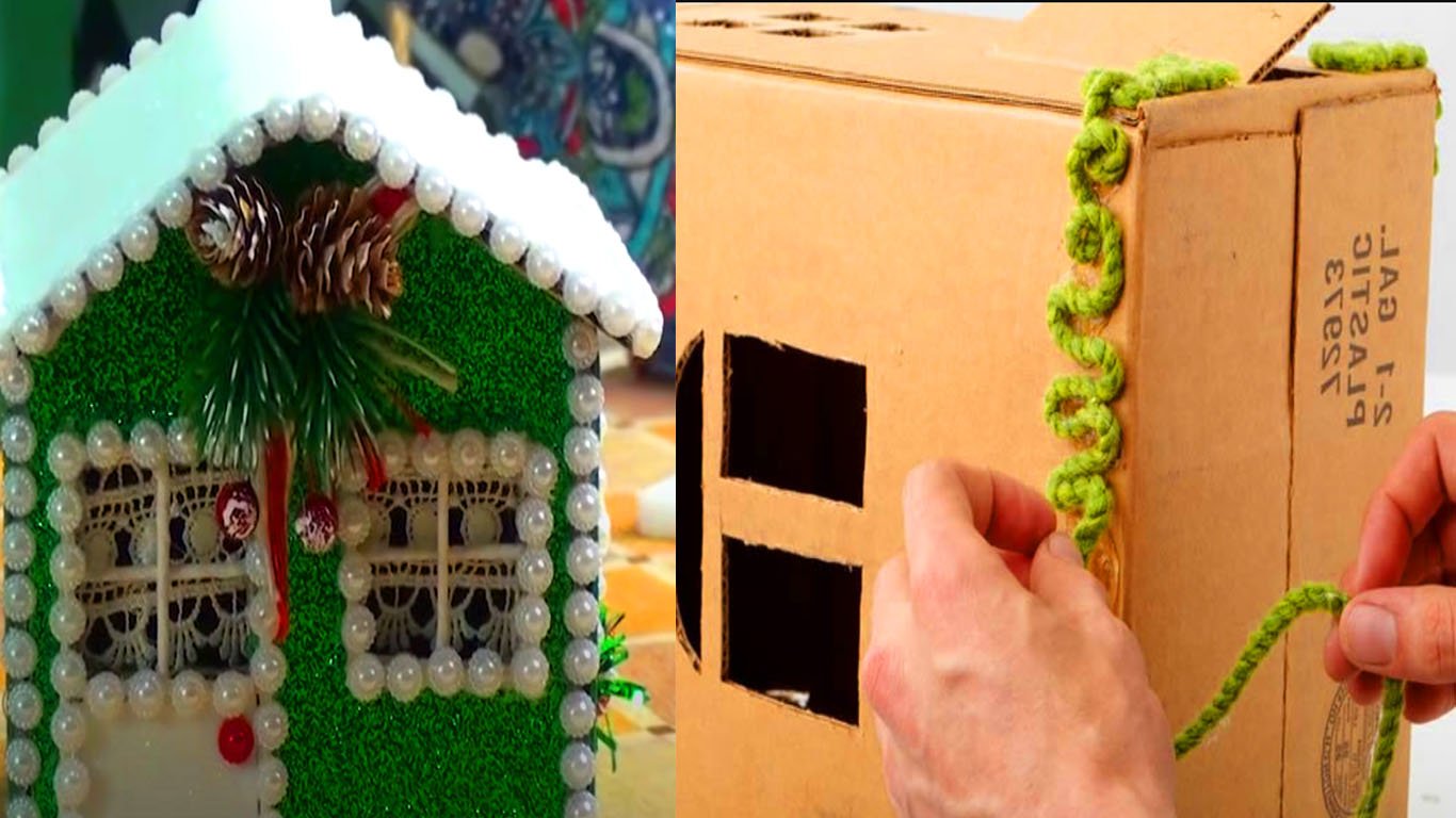 Como fazer casinha de Natal com papelão passo a passo