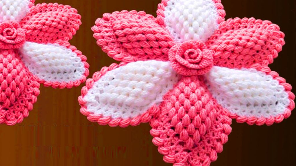 Flor 3D gigante no crochê fácil de aprender a bordar