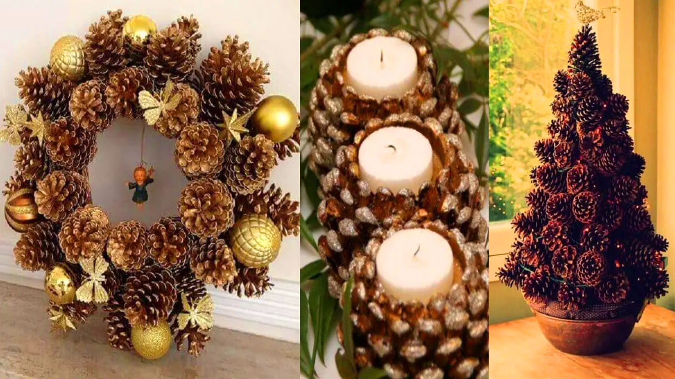 Artesanato e decoração de Natal com pinhas para inspirar
