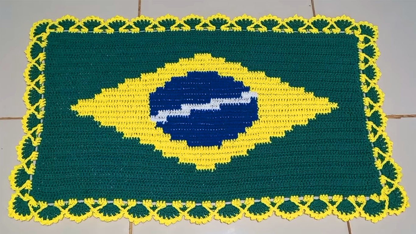 Bandeira do Brasil para usar de tapete de crochê nessa época de Copa do Mundo