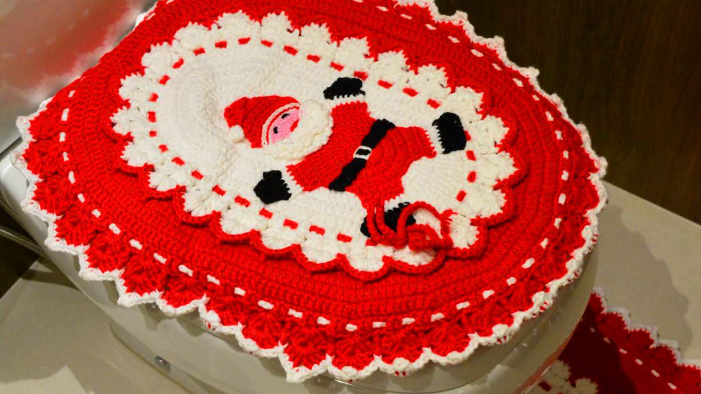 Jogo de banheiro Noel de crochê para decorar e encantar seu Natal, com gráfico e como fazer
