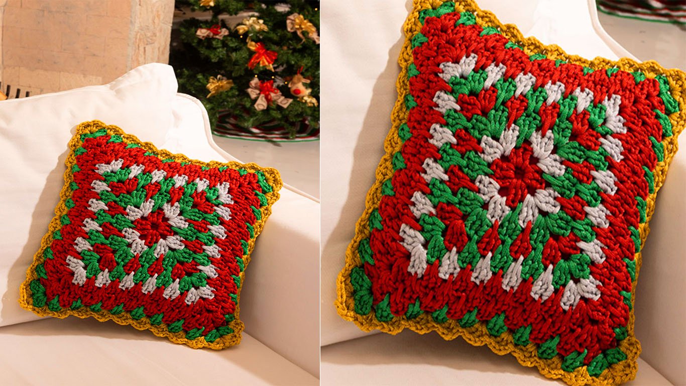 Almofada de crochê noite de natal muito linda para decoração natalina: gráfico e como fazer