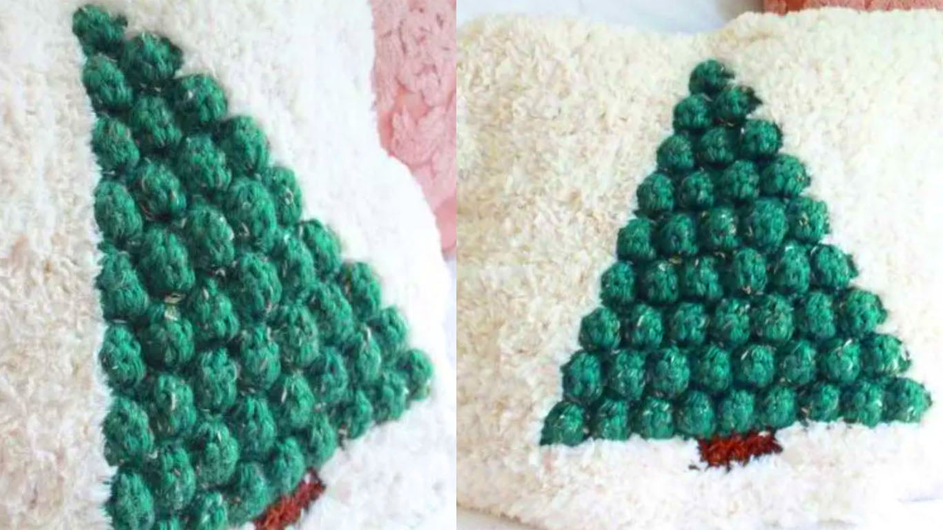 Travesseiro pinheirinho de Natal no crochê: padrão de crochê grátis e tutorial