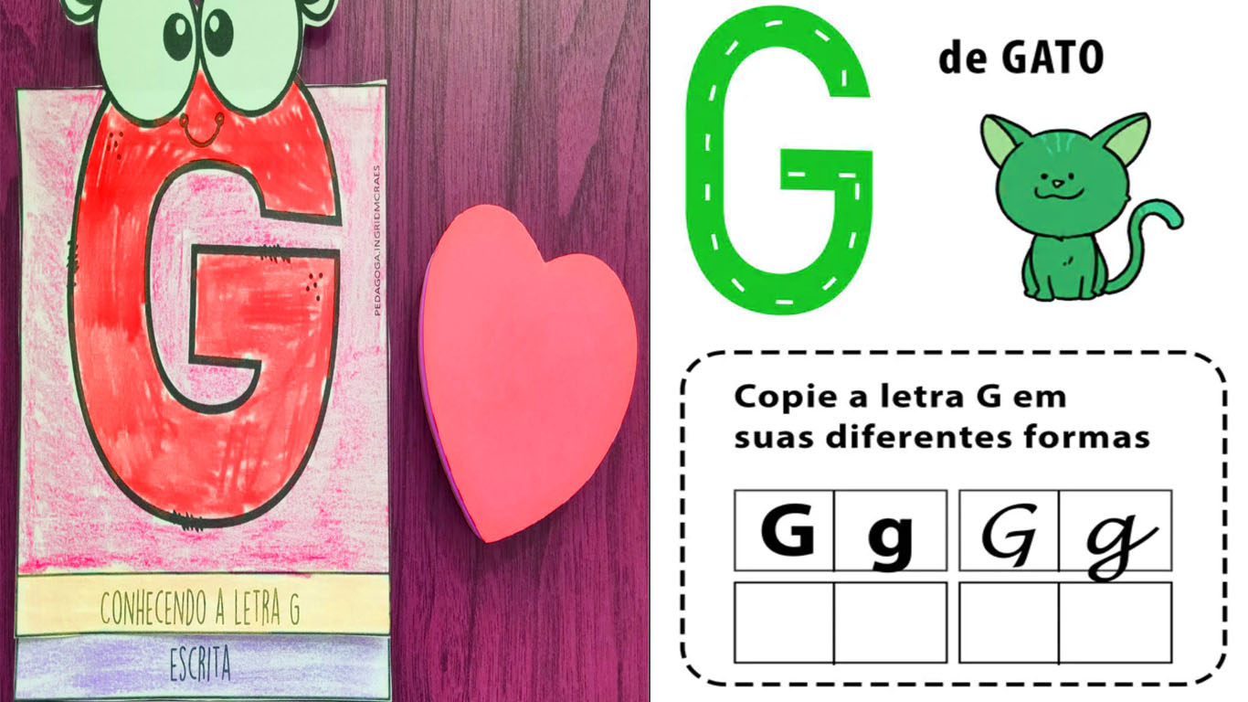 Atividade com a letra G do alfabeto para educação infantil