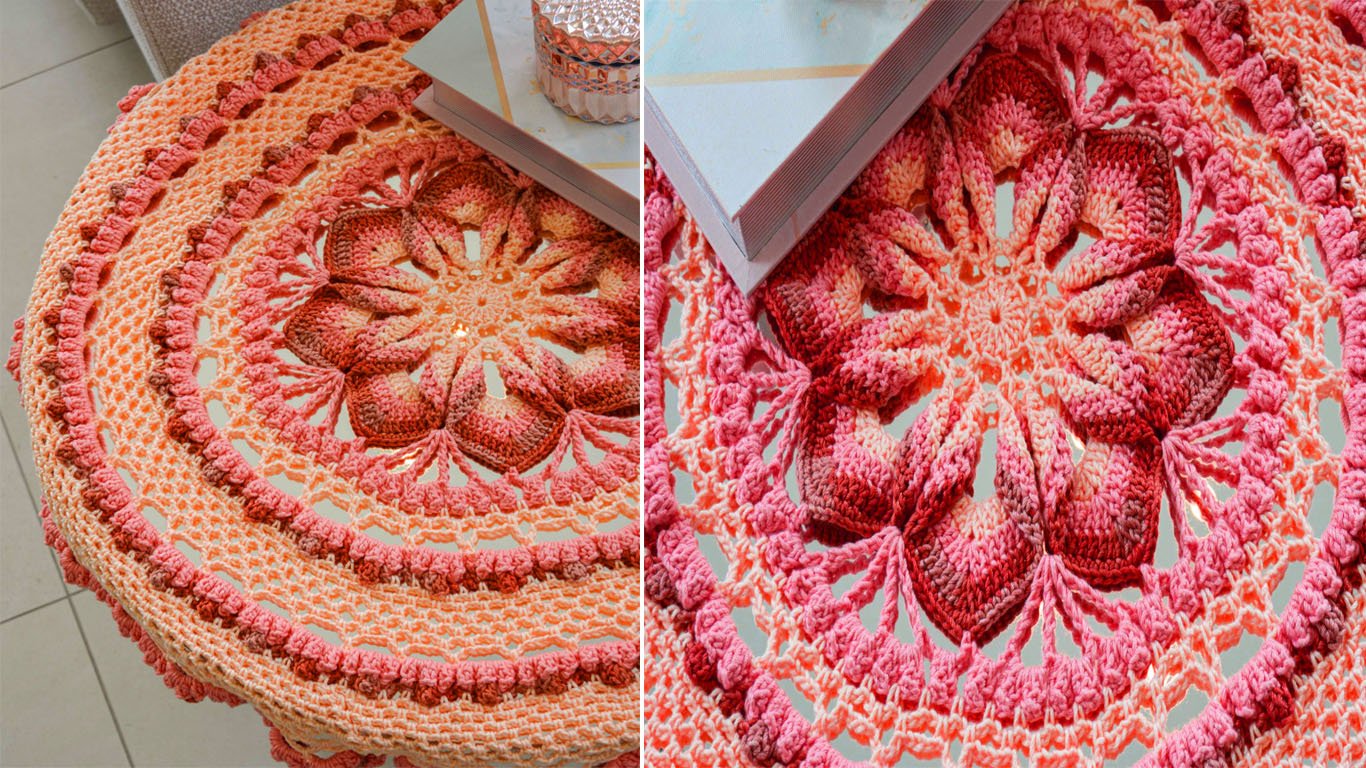 Encantadora toalha argila no crochê detalhado decorativo com gráfico e execução