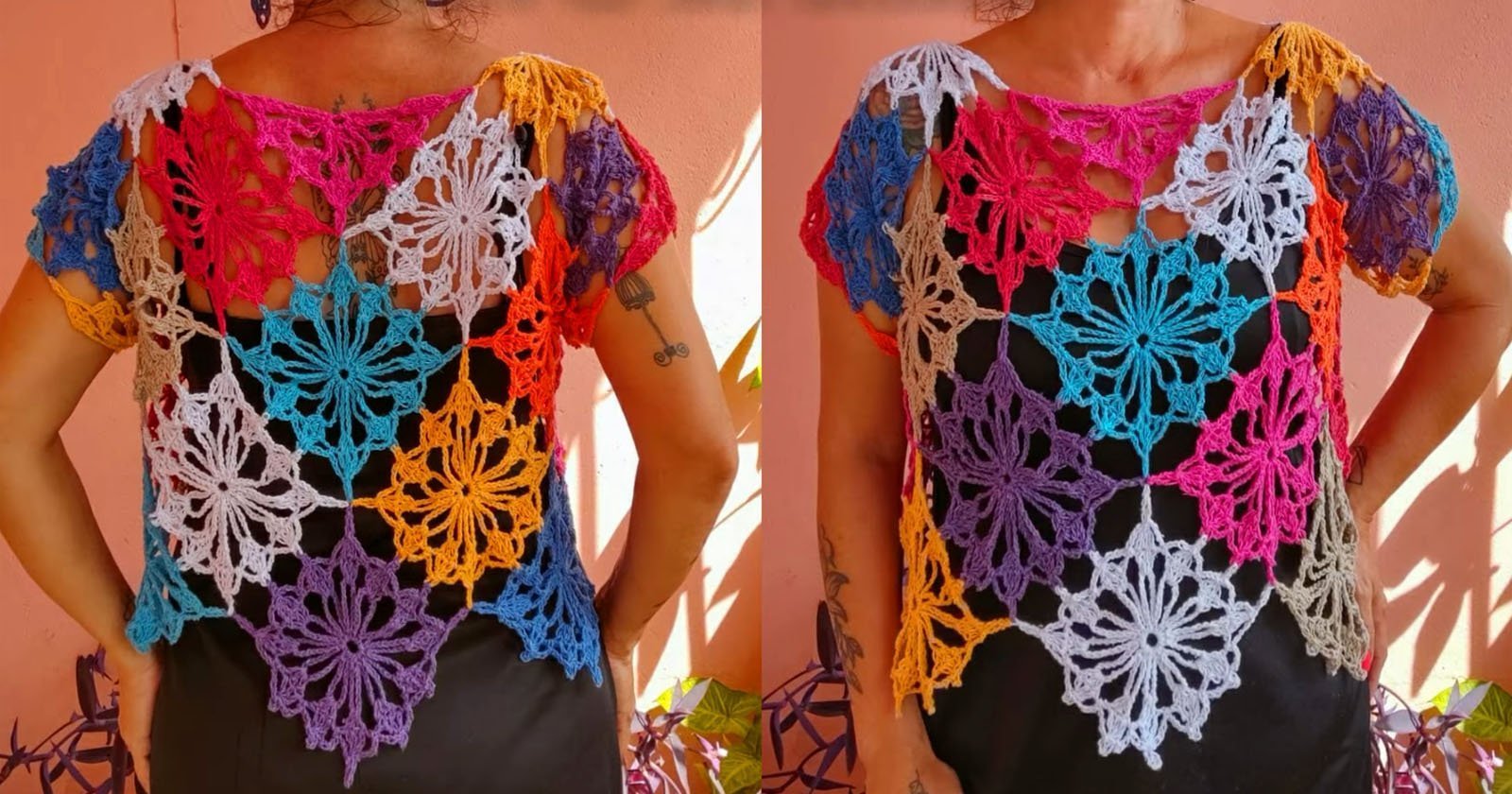 Presente artesanal para Dia das Mães: blusinha de crochê com bordados alegres e personalizados