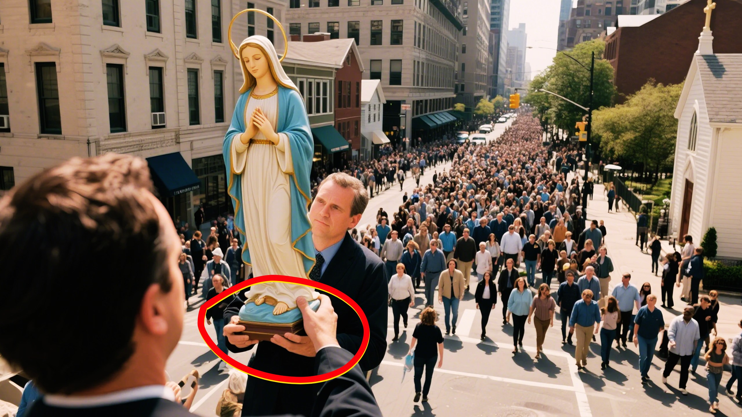 Fiel que carregava estátua de Nossa Senhora em procissão quase perde a mão.