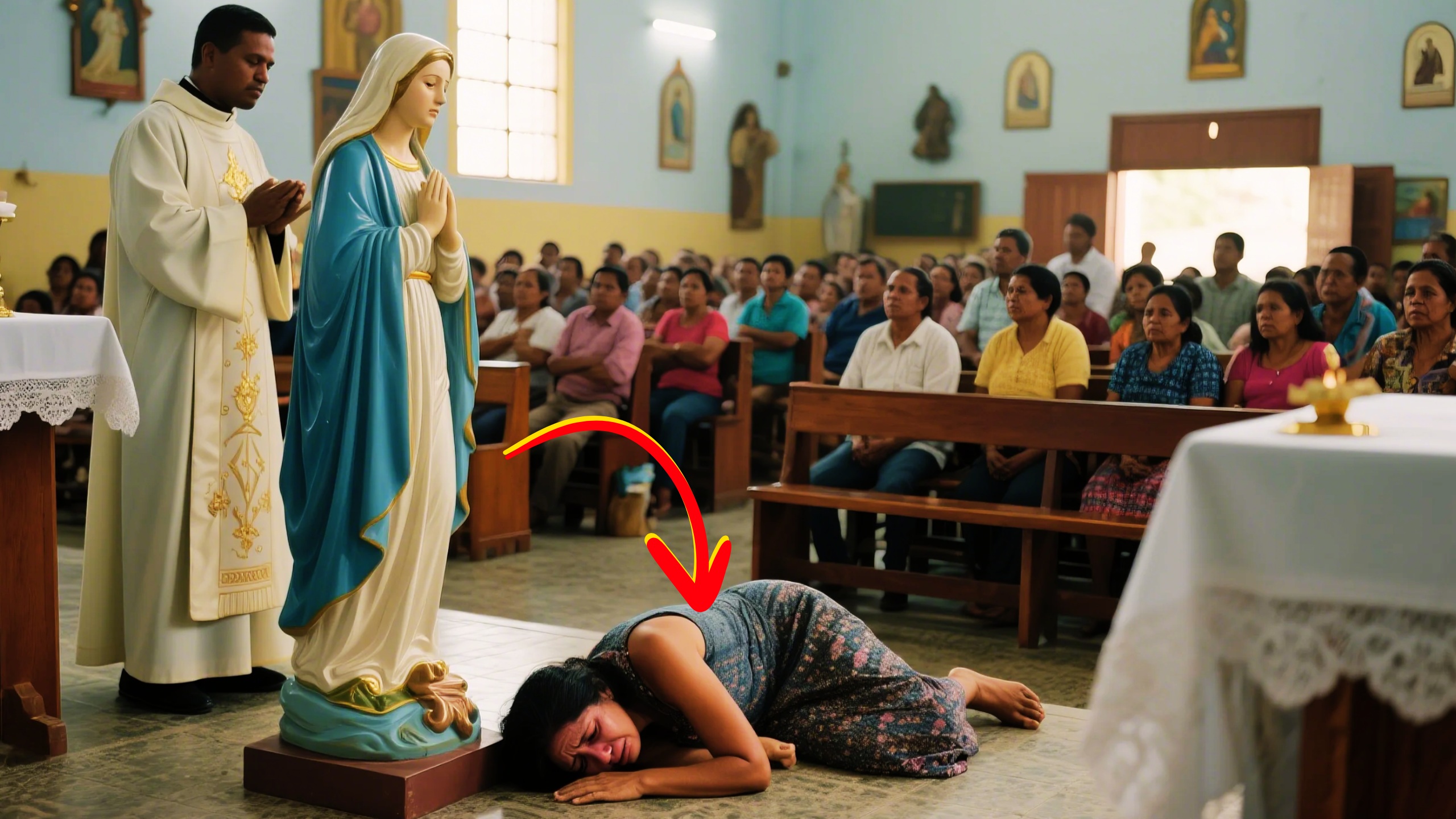 Ela revelou porque deitava aos pés de Nossa Senhora toda missa de domingo