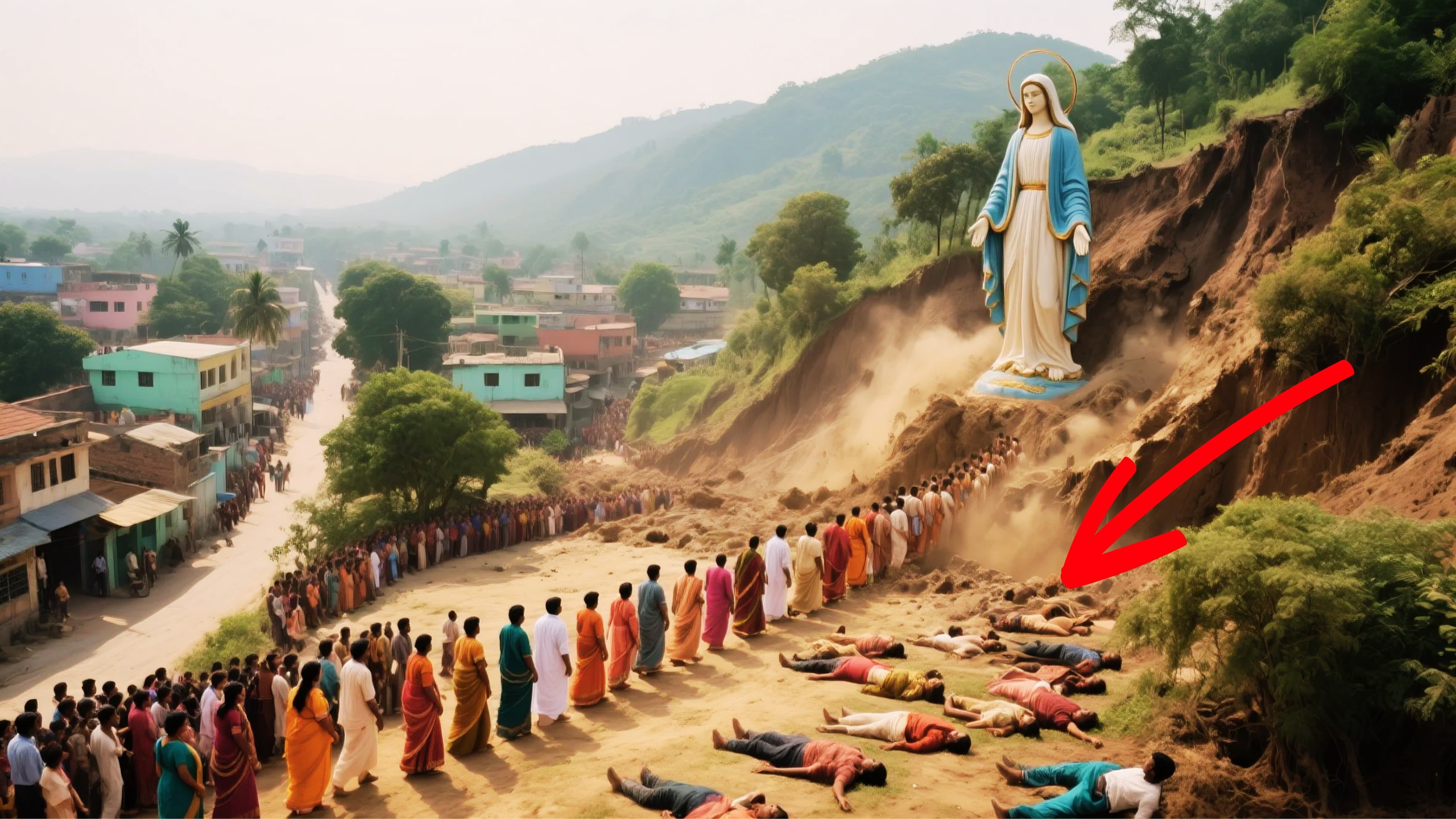 Deslizamentos de terra na Índia em local em cidade do interior onde estava tendo procissão religiosa a nossa senhora
