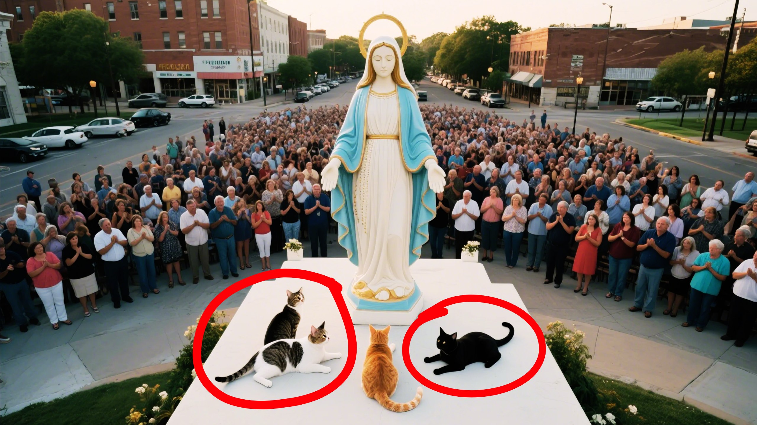 O mistério dos 4 gatos que deitaram aos pés de Nossa Senhora em meio ao culto